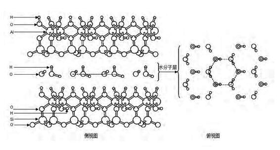 10埃-埃洛石以及层间水分子的结构示意图